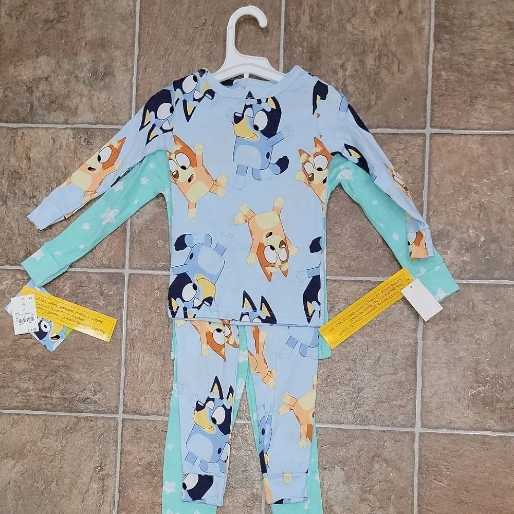New Bluey & Bingo Snug Fit Cotton Cartoon 4 Piece Kids Pajama Set Size 4T
